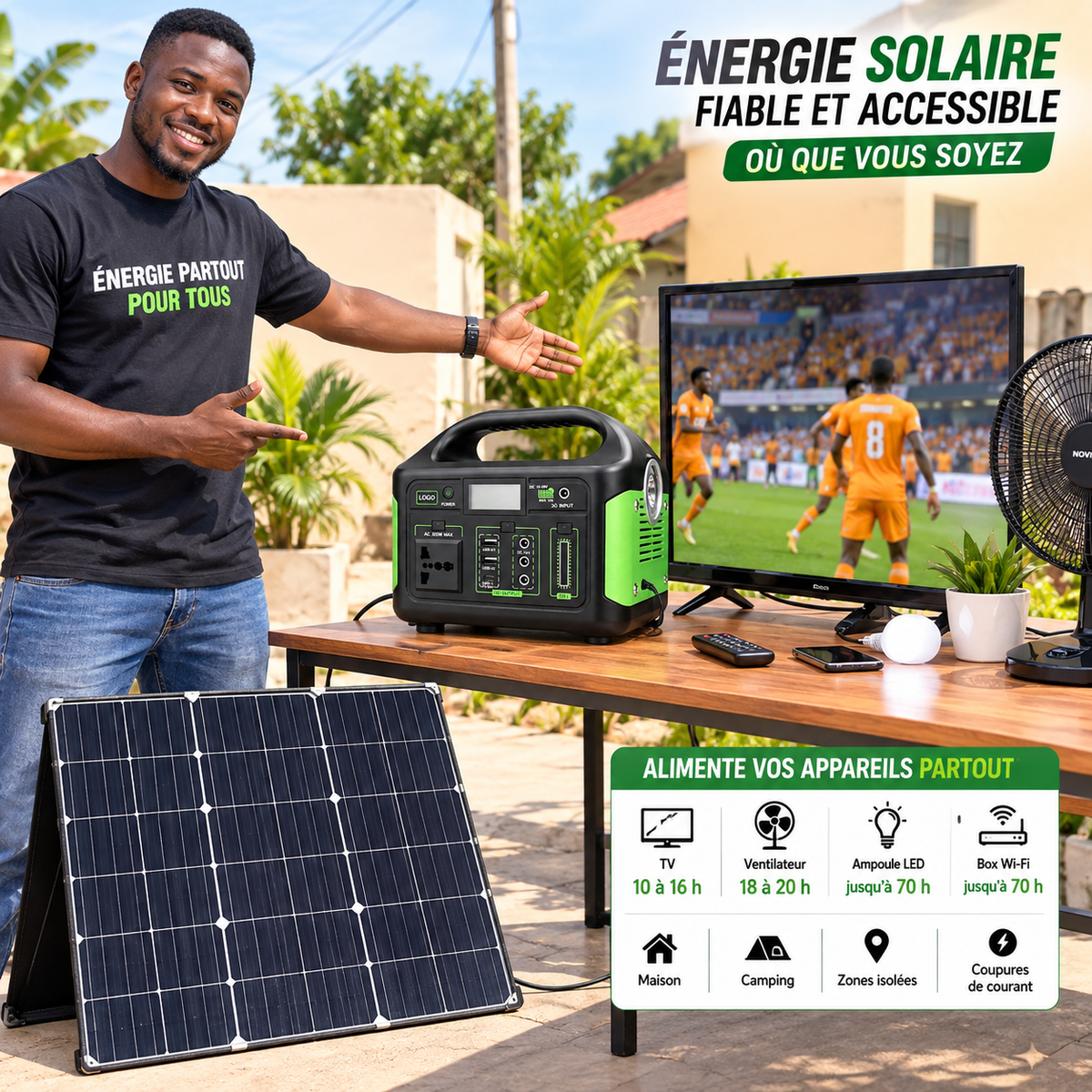 Station d’Énergie Portable Solaire 300W – Batterie LiFePO4 840Wh