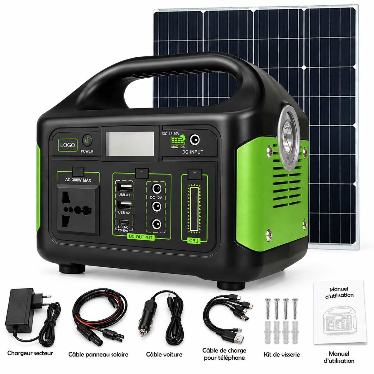 Station d’Énergie Portable Solaire 300W – Batterie LiFePO4 840Wh