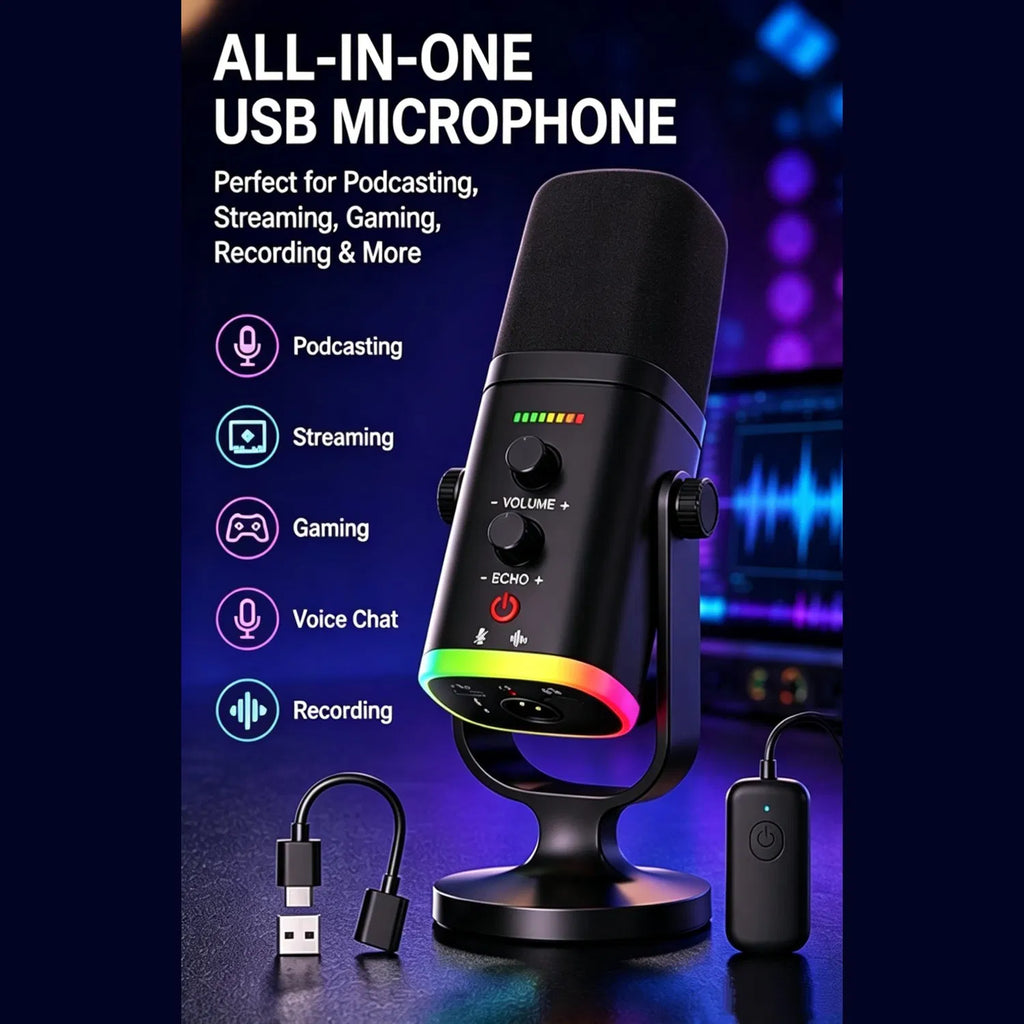 Wireless RGB Gaming Condenser Microphone | Clear echo control for live streaming