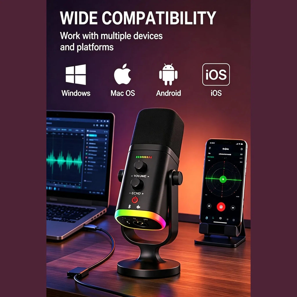Wireless RGB Gaming Condenser Microphone | Clear echo control for live streaming