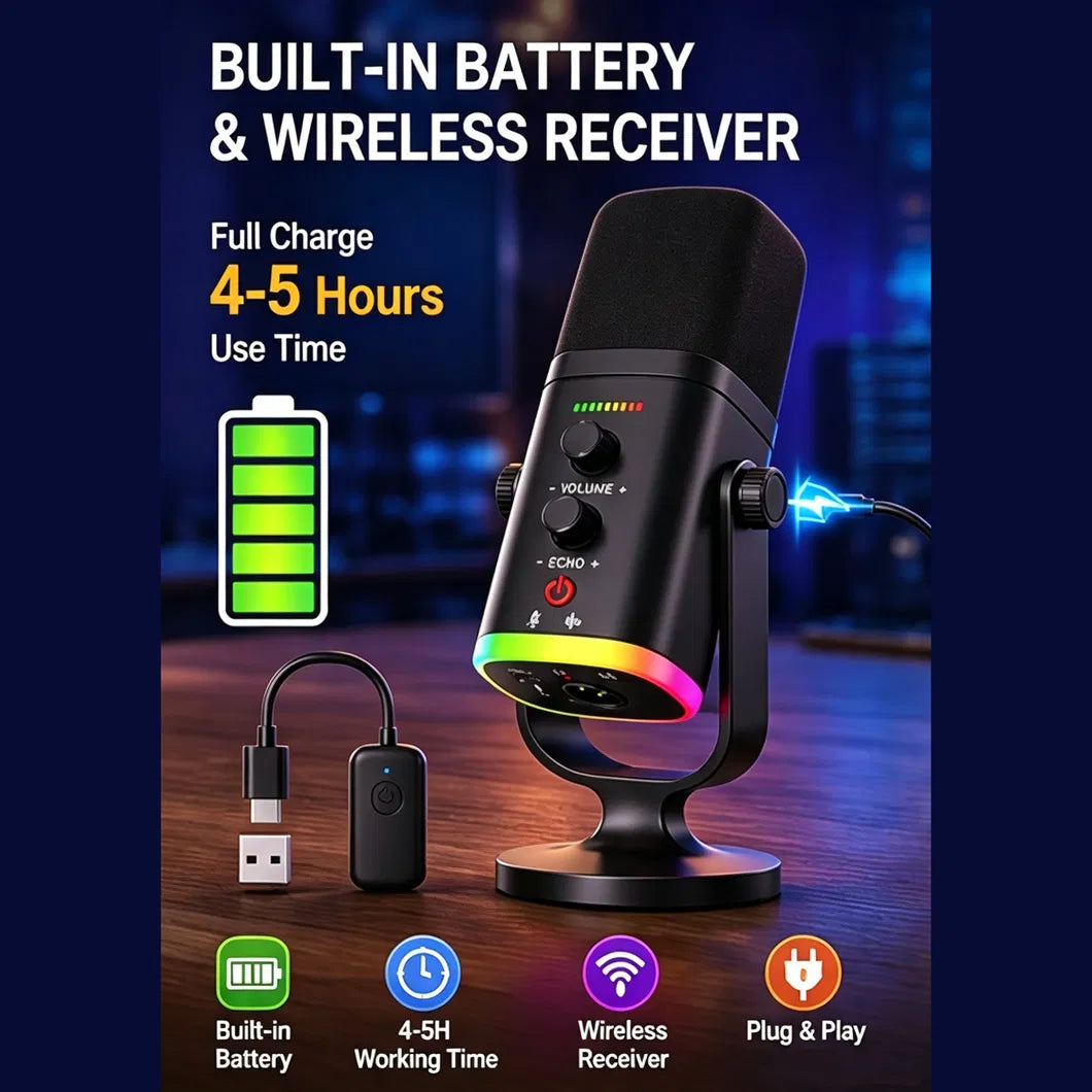Wireless RGB Gaming Condenser Microphone | Clear echo control for live streaming