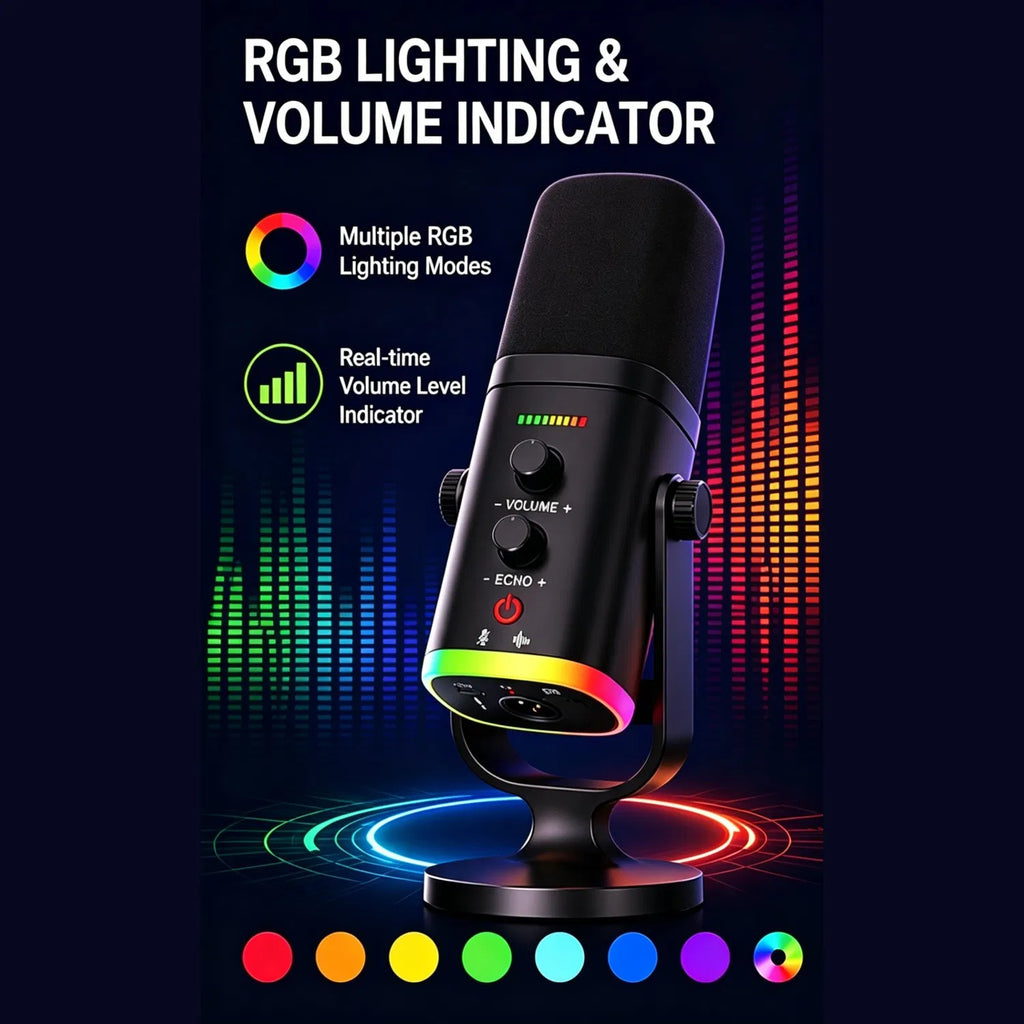 Wireless RGB Gaming Condenser Microphone | Clear echo control for live streaming
